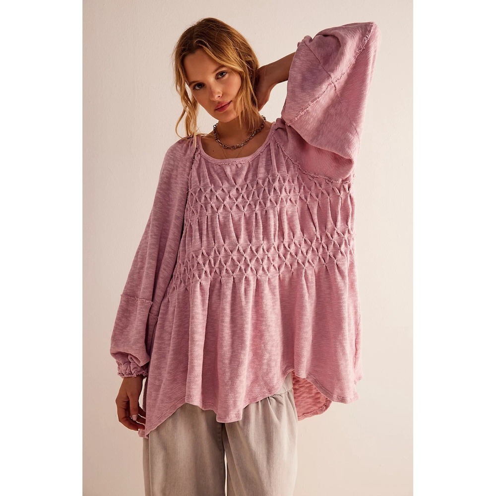 Free People Snowbell Babydoll Top Pink XS/S NWOT Oversized Boho